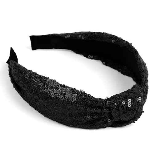 Huachi Top Knot Headbands for Women Girls Halloween Sparkly Sequin Knotted Head Bands for Women¡¯s Hair Accessories Holiday Black Red Festival Hairbands Turban Christmas Gifts