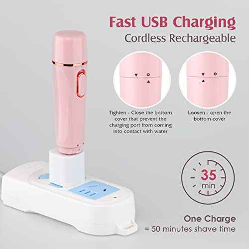 Trimmer Women, 4 in 1 Electric Razor for Women, Facial Shavers for Women, Portable Travel Womens Electric Razor for Face Beard Eyebrow Leg Arm Bikini Armpit Pubic Hair, Pink