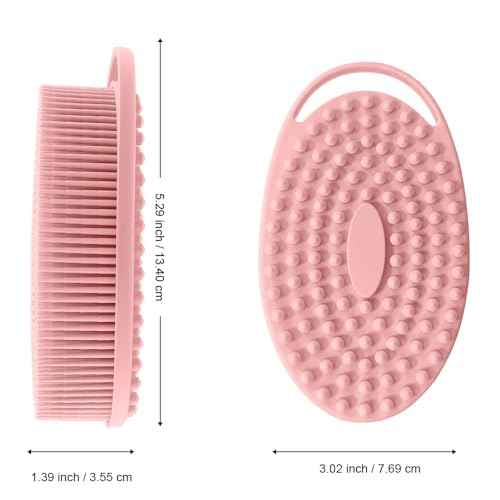 Soft Silicone Body Scrubber 2 PCS Silicone Body Shower, Silicone Loofah 2 in 1 Bath and Shampoo Brush, Body Scrubber Shower Cleaning Exfoliating Use for Sensitive Skin, Lather Well(Black and Pink)