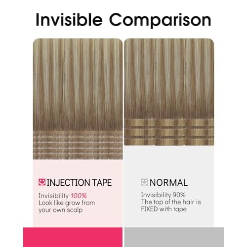 Youngsmile Invisible Tape in Hair Extensions Human Hair #8T60 Ash Brown to Platinum Blonde Balayage Injection Tape in Hair Extensions 20pcs 35g 16 Inch (#8T60,16'')