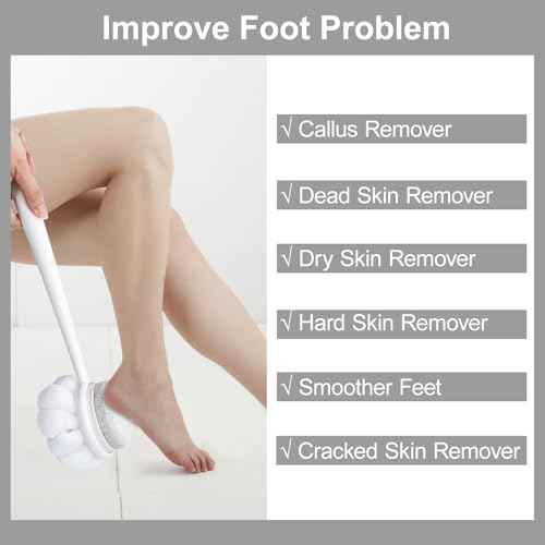 Pumice Stone for Feet and Shower Loofah with Long Handle, Hard Skin Callus Remover, 2 in 1 Foot Scrubber Brush, Back Scrubber Body Brush for Shower Deep Cleansing and Exfoliating