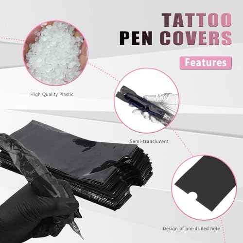 Large Machine Covers - LEEYUKA 400pcs Black Pen Covers Disposable Tattoo Pen Bags Tattoo Machine Sleeves For Tattoo Pen Supplies