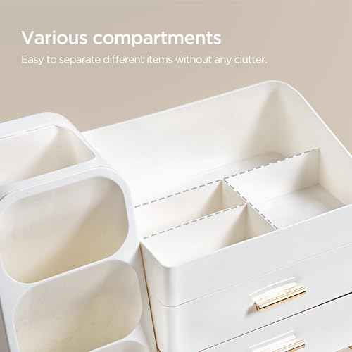 HBlife Makeup Organizer with Brush Holder for Vanity, Large Plastic Bathroom Countertop Organizer Skin Care Storage, Easy to Store Lipsticks, Nail Polishes, Perfumes, Eyeshadow Palettes, All White