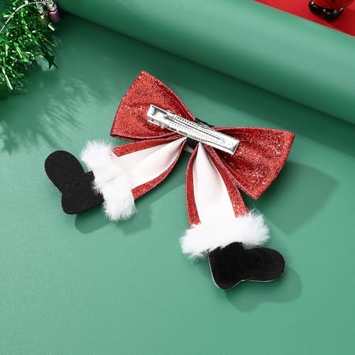 2Pcs Glitter Cute Christmas Bows Barrettes Red Hairpins Hair Accessories for Girls Women Xmas Party Gifts