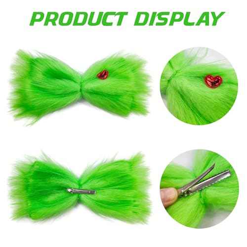 Large Green Furry Hair Bow Halloween Hair Clip for Women Girls Christmas Hair Accessories Christmas Tree Decorations