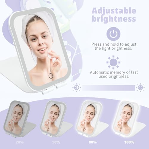 Travel Makeup Mirror, Portable Mirror with 3 Adjustable Light Settings, USB-Rechargeable Vanity Mirror with Lights£¬Gift for Women and Girls