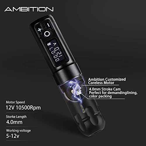 Ambition Soldier Wireless Tattoo Machine Kit Complete Rotary Coreless Motor Tattoo Pen Kit with Extra 2400mAh Battery 80pcs Glory Mixed Size Cartridge Needles Supply for Professional Tattoo Artist