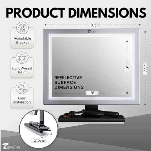ToiletTree Products Deluxe LED Fogless Shower Mirror with Squeegee Anti-Fog Mirror - Adjustable Shaving Mirror with a Squeegee - Rust-Proof, Impact-Resistance Bathroom Shower Mirror