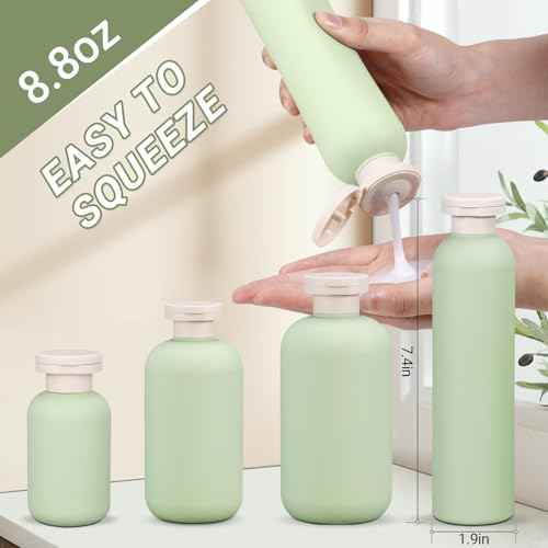 ASEVAT 8.8oz 3Pcs Plastic Refillable Travel Shampoo and Conditioner Bottles Refillable Travel Bottle with Flip Cap Plastic Shampoo and Conditioner Bottles