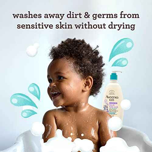 Aveeno Kids Face & Body Wash for Sensitive Skin, Oat Extract, Tear-Free, Non-Drying, Light Scent, Pump Dispenser, Hypoallergenic, Phthalate, Sulfate & Dye Free, 18 fl oz