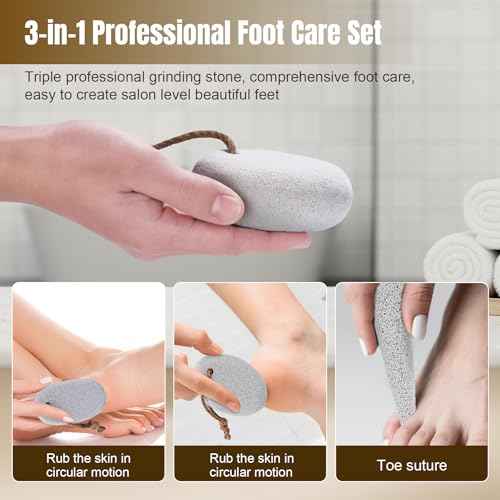 Pumice Stone for Feet Dead Skin Removal - 3-Pack Natural Volcanic Pumice Stone Set (Round, Oval, Cone) with Hanging Rope & Travel Box | Hard Skin & Callus Remover for Heels, Toes,