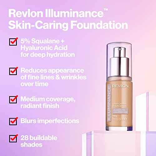 Revlon Illuminance Skin-Caring Liquid Foundation, Hyaluronic Acid, Hydrating and Nourishing Formula with Medium Coverage, 201 Creamy Natural, 1 fl oz