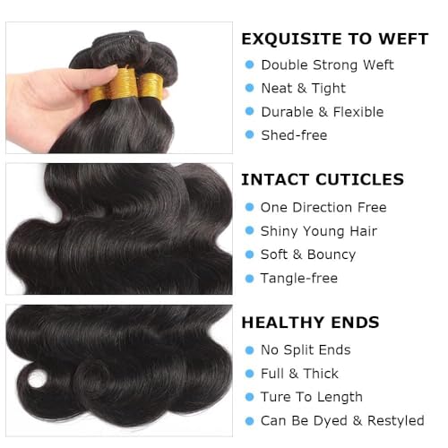 Body Wave Human Hair Bundles with Closure 10A Brazilian Human Hair 3 Bundles with 4x4 HD Lace Closure Free Part 100% Unprocessed Virgin Hair Natural Color£¨18 20 22+16 Inch£¬Body Wave£©