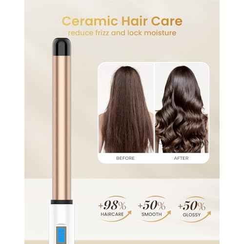 1 Inch Extra Long Barrel Curling Wand, Ceramic Tourmaline Curling Wand Professional Dual Voltage with Adjustable Temperature