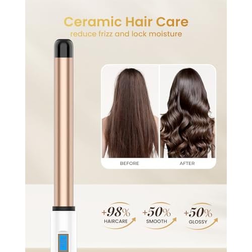 1 Inch Extra Long Barrel Curling Wand, Ceramic Tourmaline Curling Wand Professional Dual Voltage with Adjustable Temperature
