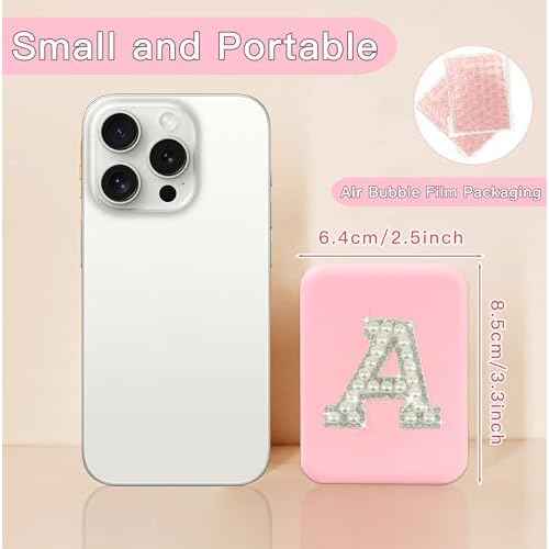 Preppy Stuff Pearl Initial Travel Compact Mirror with Lights, Personalized 1X/2X Magnification Mini LED Pocket Makeup Mirror for Purse Trendy Gift Stocking Stuffers for Women Teen Girls (A)