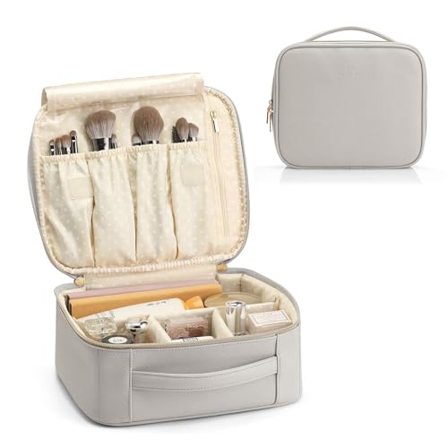 Vlando Travel Makeup Cosmetic Case Organizer Portable Storage Bag with Adjustable Dividers for Cosmetics Makeup brushes, girls, women, friends.£¨gray£©