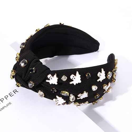 Gothic Knotted Headbands for Women - Embellished Rhinestone Pearl Top Knot Hair Accessory, Costume Party Gifts