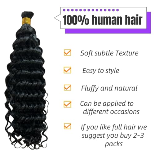 Human Braiding Hair Boho Braids Human Hair Water Wave Bulk Human Hair for Braiding No Weft Bundle Brazilian Virgin Curly Hair Extensions Natural Color 22 Inch 1pack/100g