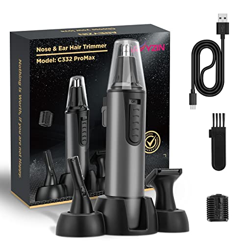 AREYZIN Nose Hair Trimmer for Men,Rechargeable Ear and Nose Trimmer Kit,Professional Painless Eyebrow Facial Hair Clipper, IPX7 Waterproof,Dual Edge Blades Easy Cleansing,Dark Gray