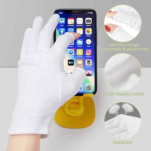 4 Pairs Cotton Moisturizing Gloves Touchscreen - 100% White Cotton Gloves for Dry Hands Eczema Sleeping Overnight Lotion Spa Treatment - Moisturizing Night Gloves