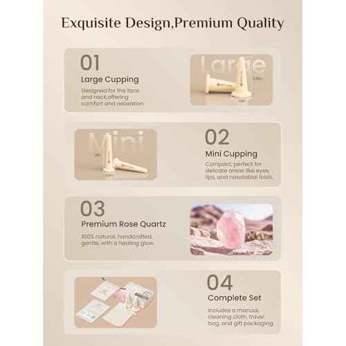 Rena Chris Facial Cupping Set & Gua Sha Facial Tool - Silicone Cupping Set & Rose Quartz Gua Sha Stone - Face Cupping Therapy Set for Natural Skin Care, Puffiness, Lip Plumping(Pink)