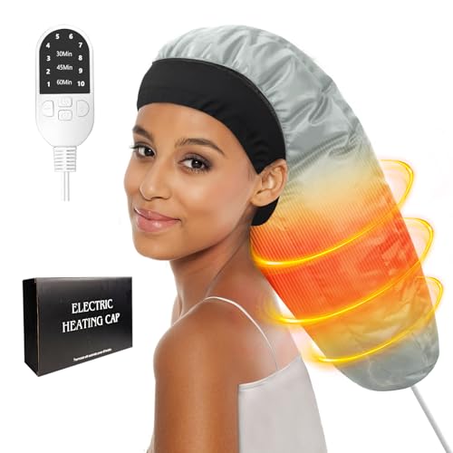 Hair Steamer for Deep Conditioning: Upgraded Thermal Cap with 10-Level Fast Heating, 3 Timer Settings, XL Hood for Natural, Curly & Black Hair ? Portable Steam Cap for Home Hair Treatments