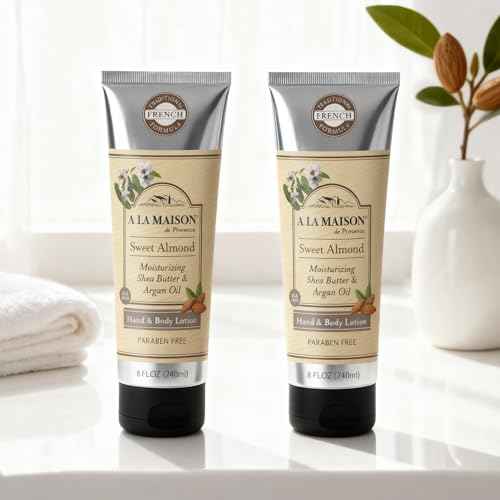 A LA MAISON Moisturizing Lotion, Sweet Almond - Uses: Hand and Body, Argan Oil, Pure Shea Butter, Essential Oils, Plant Based, Cruelty-Free, SLS and Paraben Free (8 Oz, 2 Pack)