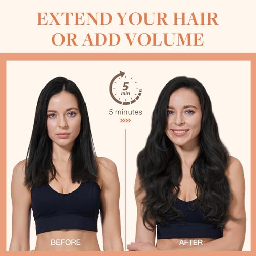 GOO GOO Invisi Edge Clip in Hair Extensions 18inch 130g 7Pcs Injected Seamless PU Clip in Hair Extensions, Virgin Real Human Hair, 1B Natural Black