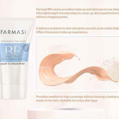 FARMASi Make Up BB Cream Beauty Balm, Full-Coverage Foundation, Concealer, Moisturizer BB Cream for All Skin Types, 1.7 fl. oz. / 50 ml (Light to medium)