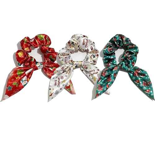 3 PCS Christmas Gift Hair Scrunchies Hair Scarf Hair Accessories Snowman Snowflake Elastic Hair Band Cute Hair Ties for Women