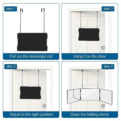 360¡Æ Viewing Mirror for Hair Cutting and Styling, Adjustable Height Mirror for Grooming, Makeup and Shaving, Clear HD Glass, Portable for Bathroom or Travel (Black)