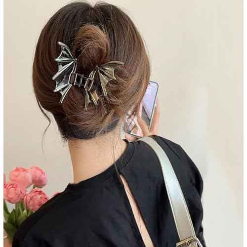 Metal Bat Wing Shape Hair Claw Clips Punk Gothic Style Barrettes - Black - No Slips Jaw Clips for Women's Halloween Party