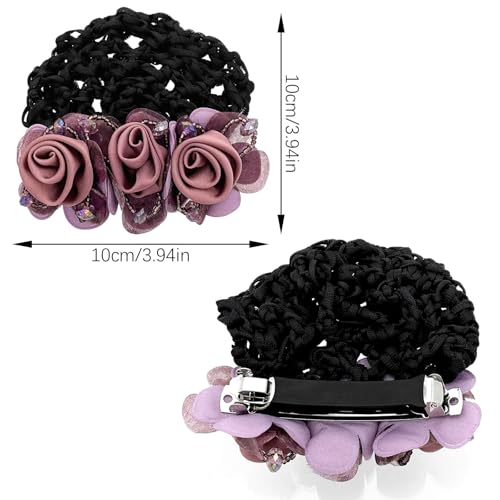 4Pcs Flower Hair Bun Holder Covers Hair Bun Cover Barrettes Hair Net Snood Pocket Hair Clip Ribbon Mesh Hairnet Hair Accessories for Women