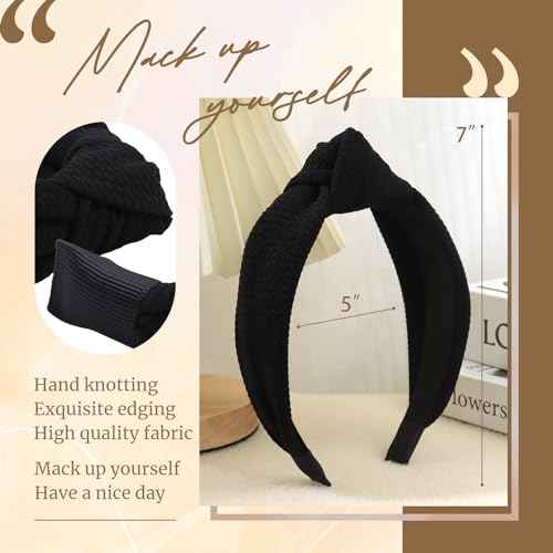 YanJie Knotted Headbands for Women and Girls Non Slip Hair Band Wide Bow Headband Fashion Waffle Head Band Hair Accessories Black and White 3PCS