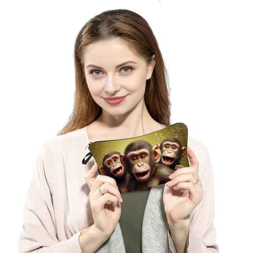 Funny Monkey Presents Monkey Makeup Bag Cute Small Organizer Bag with Zipper Monkeys Print Cosmetic Bag Birthday Presents for Monkey Lovers Women Friends
