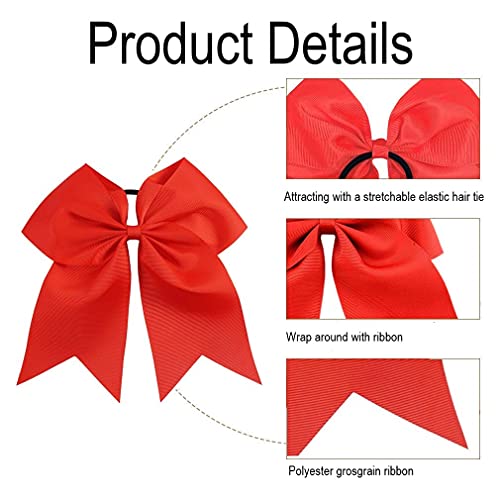 18 PCS 8" Large Red Cheer Hair Bows Ponytail Holder Elastic Band Handmade for Cheerleaders Teen Girls College Sports