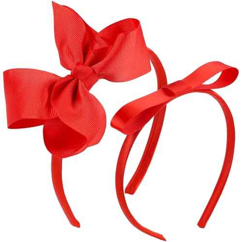 2PCS Bow Headbands Set for Girls Big Knotted Headbands Grosgrain Ribbon Hair Bows Cute Hair Hoop Top Knot Turban Hair Headband for Girls Teens Party Cosplay Decoration Hair Accessories