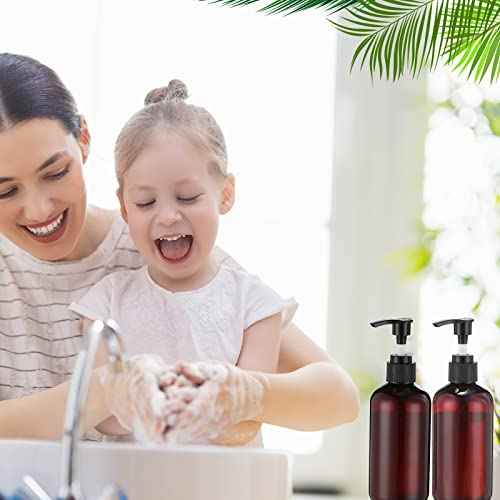 48 Pcs Pump Bottle Lotion Dispenser Refillable Shampoo Conditioner Hand Soap Dispenser Plastic Empty 8oz/250ml Clear Reusable Body Wash Container Bulk (Brown, Black)