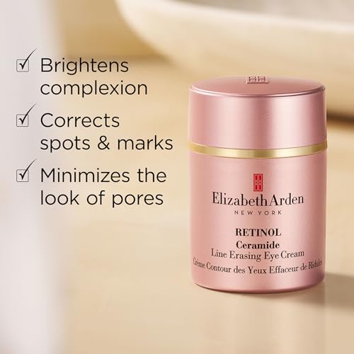 Elizabeth Arden Retinol Ceramide, Fine Line and Wrinkle Erasing Eye Cream with Anti-Aging Skin Care with Vitamin E, Hyaluronic Acid & Niacinamide, 0.5