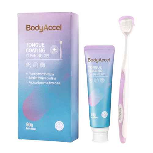 BodyAccel Tongue Cleaner Gel with Tongue Brush ? Fresh Breath Oral Care Kit ? Tongue Scraper Gel Set for Bad Breath Removal, Maintain Oral Health