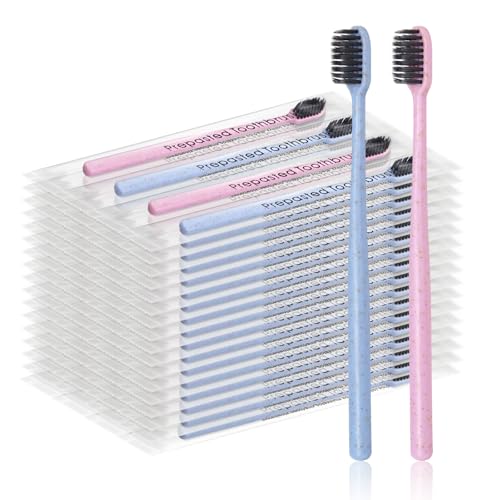 500Pcs Prepasted Disposable Toothbrushes Bulk Individually Wrapped Pre Pasted Soft Bristle Tooth Brush Set Travel Colorful Toothbrushes for Homeless Gift Hotel Camping Travel