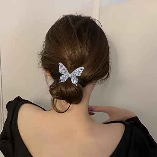 Andelaisi Silver Vintage Rhinestone Butterfly Hair Clip - Hair Securing, Hairdressing - 3D Butterfly, Solid Pattern, One Count