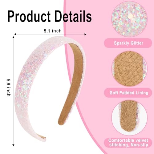 Girls Headbands, 3PCS Headbands for Girls Women Glitter Pink Blue White Headband Sparkly Sequin Headband Hair Accessories