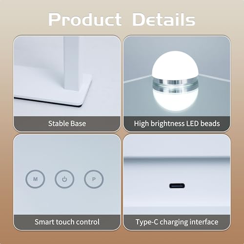 Generic Vanity Mirror with Lights, 9 Dimmable Bulbs, 3 Color Lighting Modes, Detachable 10x Magnification, Touch Control, Tabletop Mount, 3"L x 2"W, White