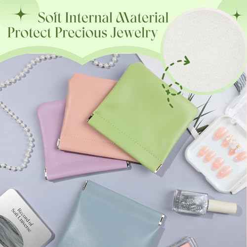 ISKYBOB Pouchic - Personalized Snap Closure Leather Organizer Pouch, 4Pcs Lambskin Pocket Cosmetic Bag Portable Self-Closing Small Makeup Bag for Purse Women Mini Travel Coin Storage Pouches (Macaron)