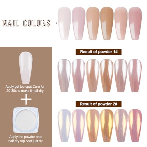 Artdone 2 Jars Chrome Nail Powder White and Gold Pearl,Iridescent Aurora Powder Metallic Mirror Effect Pigment Pearlescent Mermaid Pearl Glitter Dust Kit (White and Gold)