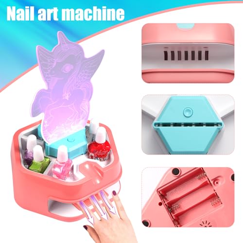 Fostro Unicorn Water-Based Nail Art Kit for Girls 6-12 | Complete Salon Set with Mini Dryer, Press-On Nails & Stickers | Non-Toxic Toy Gift Set (Set)