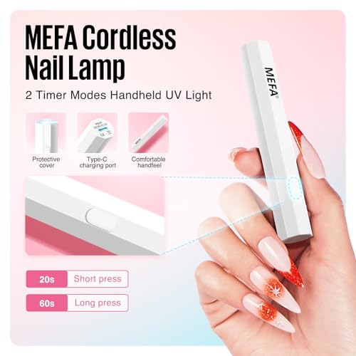 MEFA Handheld UV Light for Gel Nails, UV Nail Lamp with 2 Timer Settings, Portable Cordless Rechargeable USB Nail Dryer for Gel Nail Polish Fast Curing, LED Nail Lamp for Home DIY Salon Women