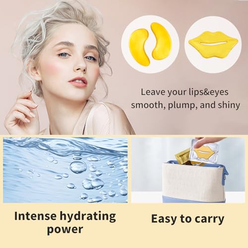 60 Pcs Lip Masks & Eye Masks,Gold Lip Masks,Gold Under Eye Patches for Puffy Eyes and Dark Circles,Collagen Lip Mask Sheet,Moisturizing Lip & Eye Masks Skincare for Dry Lip,Reducing Fine Lines
